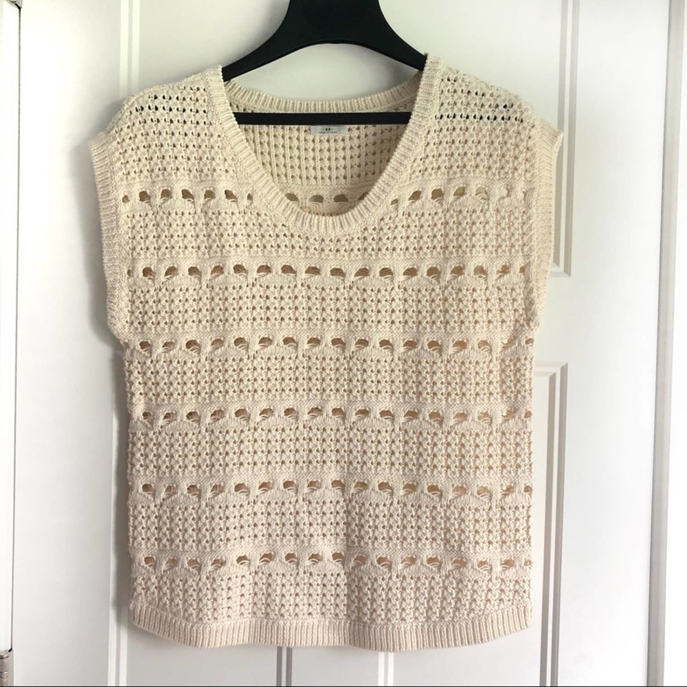 Madewell Cream Short Sleeve Crochet Top
